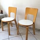 Pair of chair 66 design Alvar Aalto artek edition melaminé white