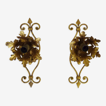 Pair of gilded metal sconces from Banci Firenze, Italy, 1960s