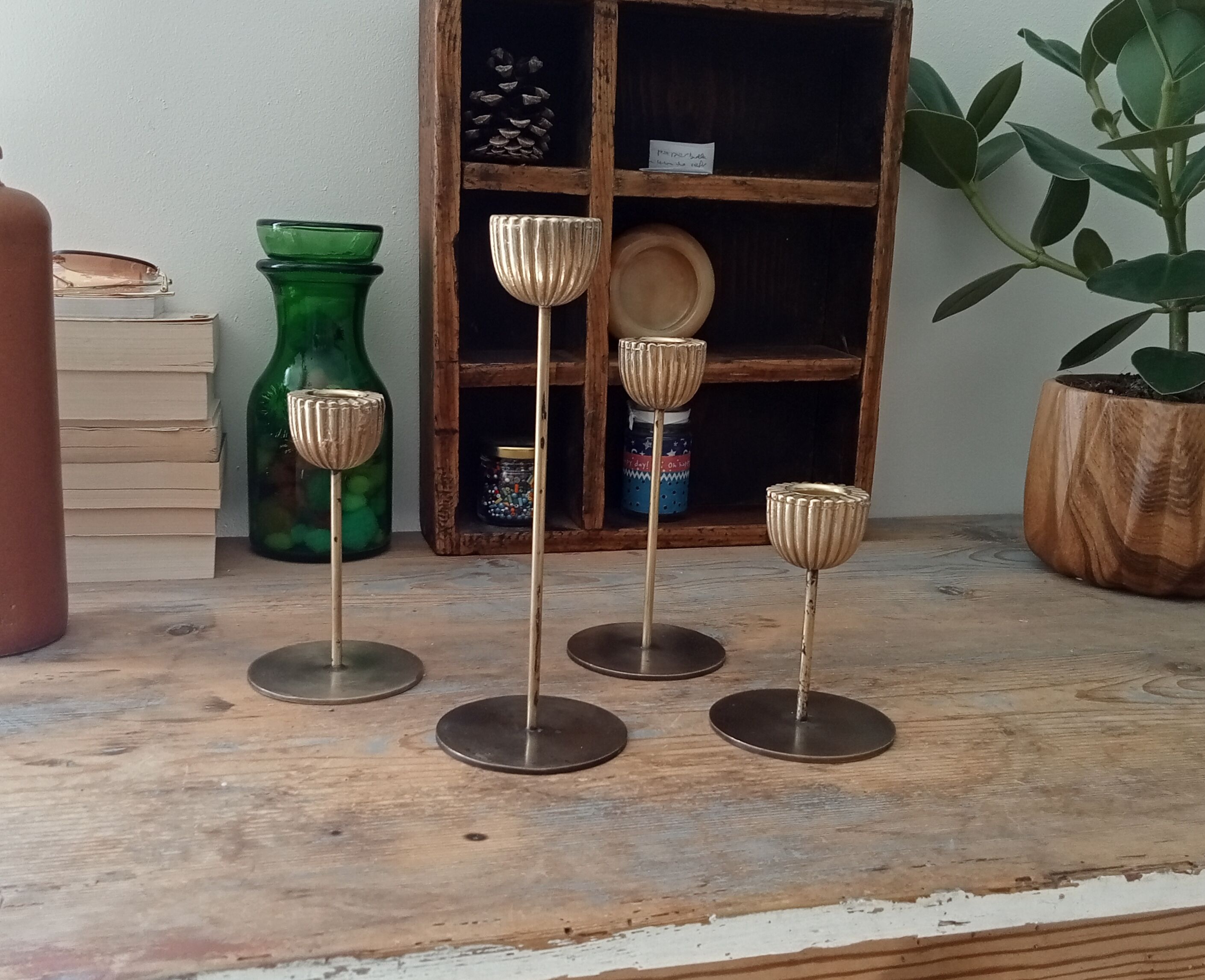 Series of Brass Tulip Candle holders 60s/70s