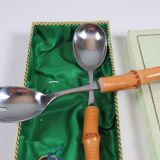 Vintage salad service Solingen in stainless steel and bamboo – Germany