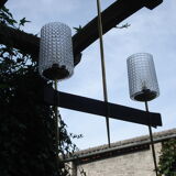 Lustre suspension eclairage vintage lineaire a 2 tetes 1950