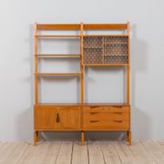 Rival 2 bay free standing teak wall unit with 3 cabinets and 3 shelves by Brodrene Jatogs Norway, Kj