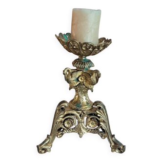 Gilded bronze candle holder with religious swans