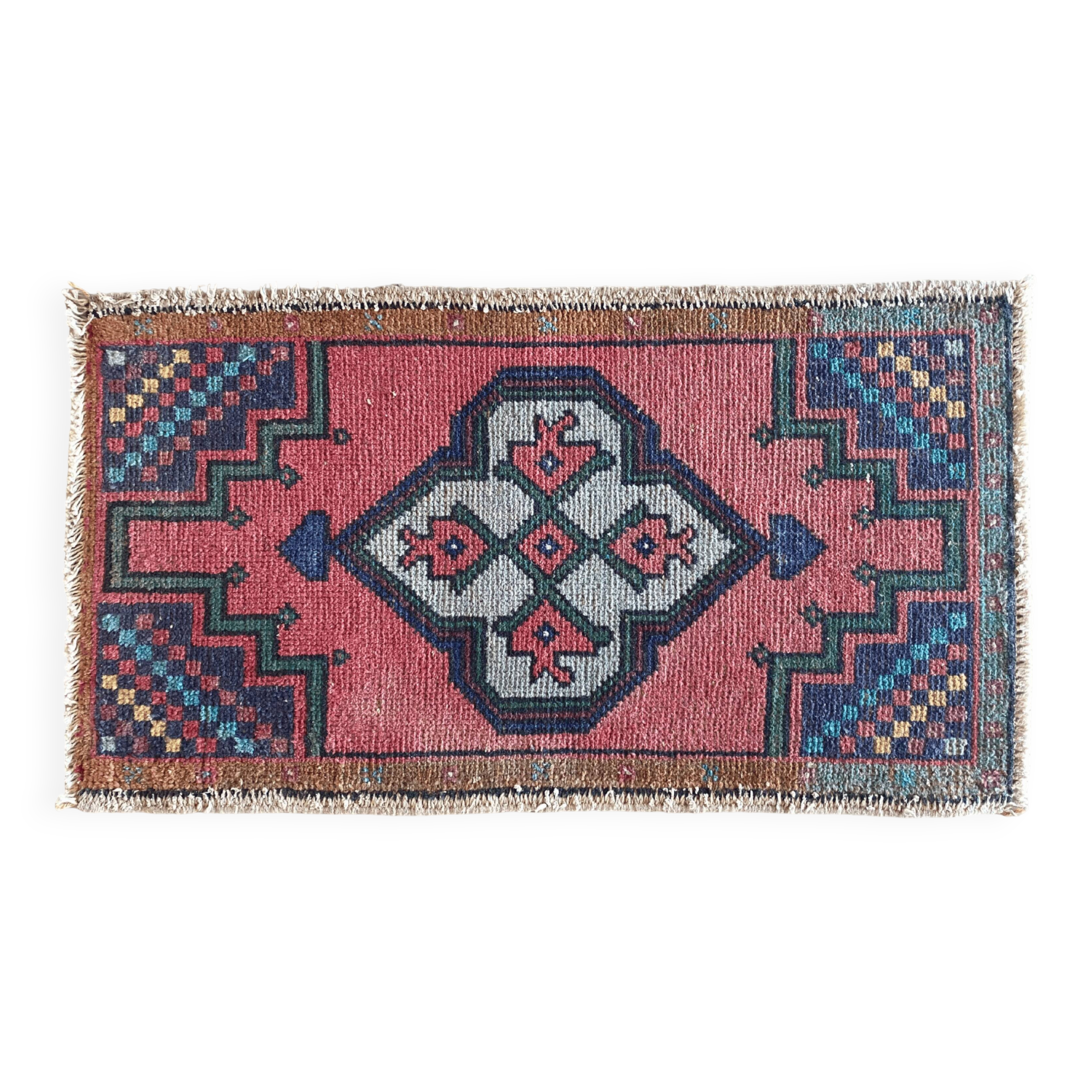 Small rug, Turkish vintage rug, Hand knotted rug,Mini door mat rug 48x85 Cm