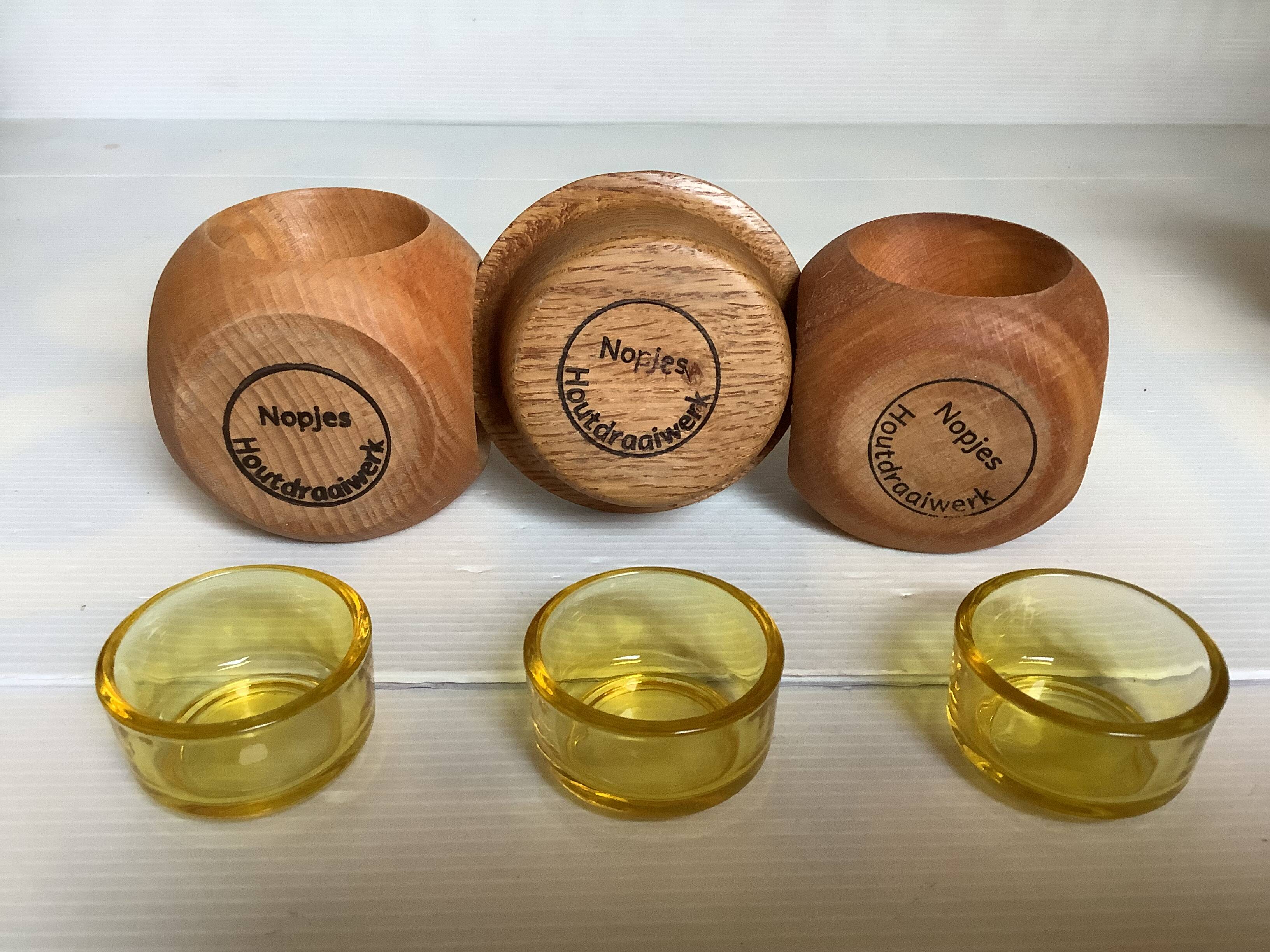 6 candle holders and a wooden vase Nopjes woodturning handmade