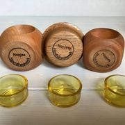 6 candle holders and a wooden vase Nopjes woodturning handmade