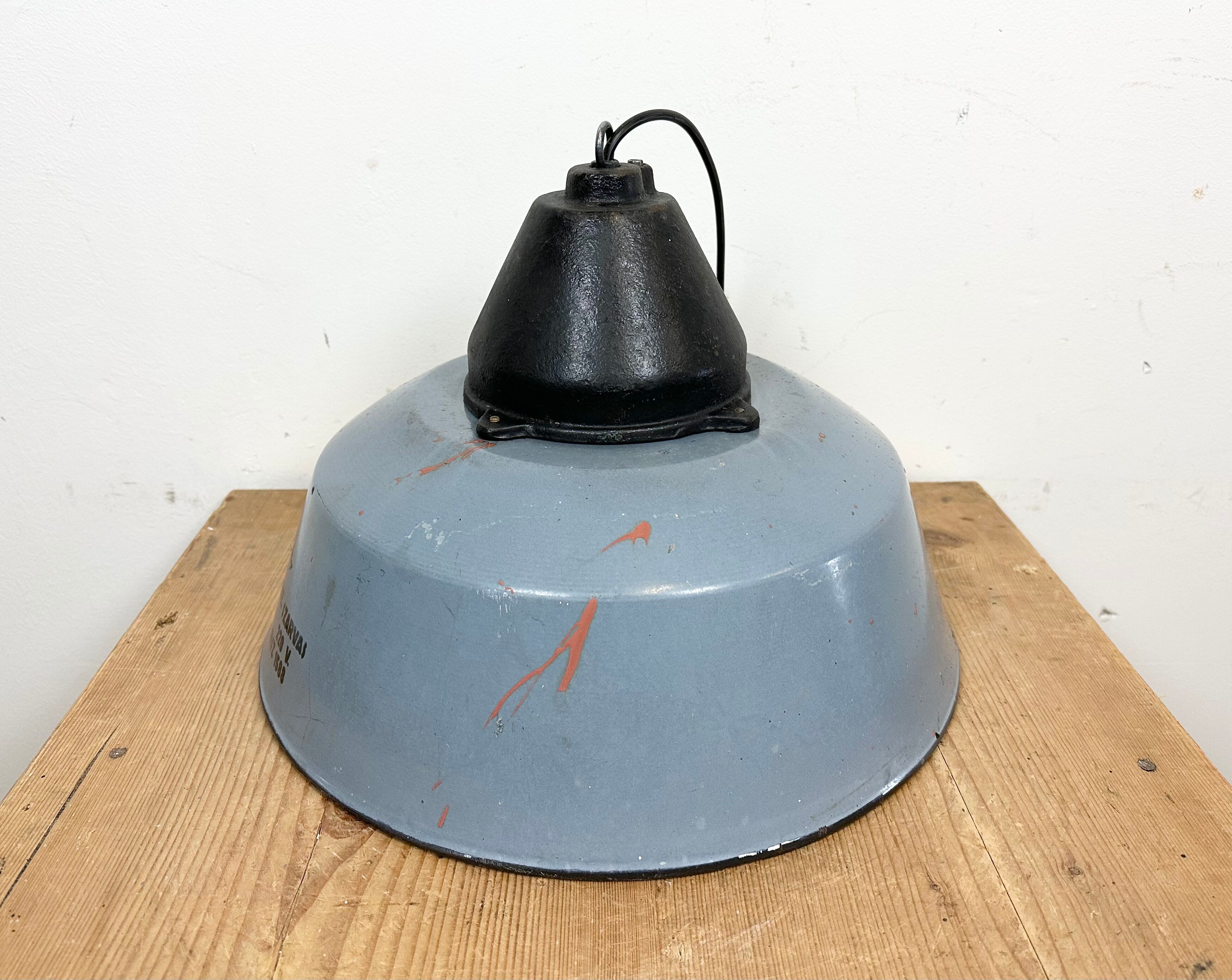 Industrial Grey Enamel and Cast Iron Pendant Light, 1960s