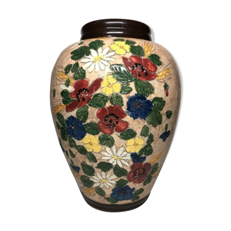 Vase décor floral signé J. Massier Vallauris vintage