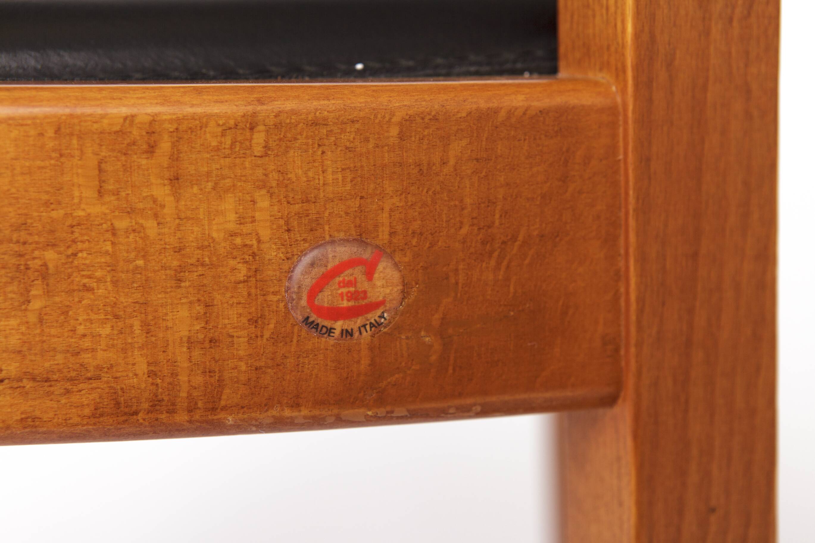 Set of 4 Italian Chairs by DAL1923, 1980s, Elm Wood, Black Faux Leather