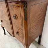 Transitional style commode with a protruding front, in marquetry wood, 20th century.