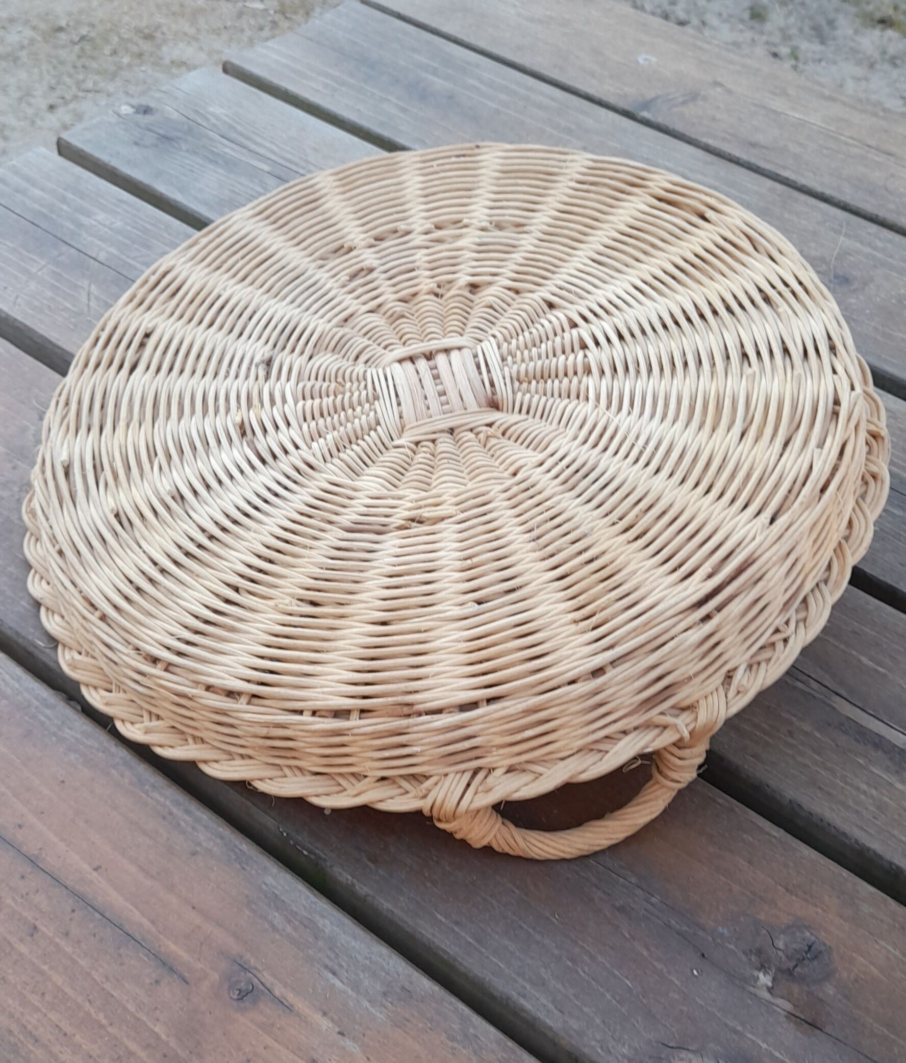 Vintage rattan tray, 2 handles, and glass top