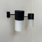 Paire d'applique vintage orientable, métal noir mat et opaline France 1950