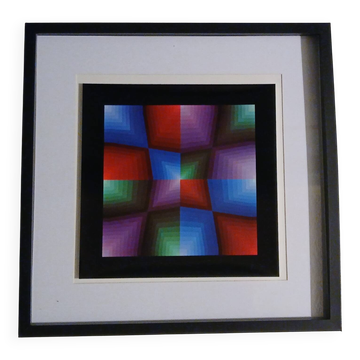 Tableau Vintage Art Optique - Victor Vasarely - Frame 40x40cm
