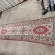 Handmade wool gallery carpet, geometric décor beige and red background, 3 m