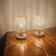 Pair of vintage 70s bedside lamps – Brushed brass, enamel & ribbed glass