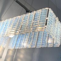 Opalino striped “listelli” murano glass rectangular chandelier