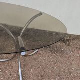 Vintage oval design table in smoked glass and chrome legs