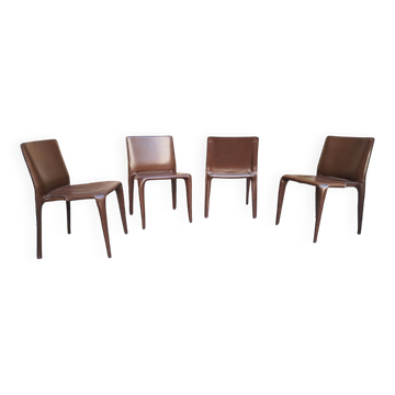 Stackable Bull Chairs in Dark Brown Leather by Mario Bellini for Cassina, 1990s, Set of 4