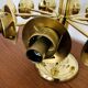 Large Brass Sputnik Flush Chandelier by Kaiser Leuchten