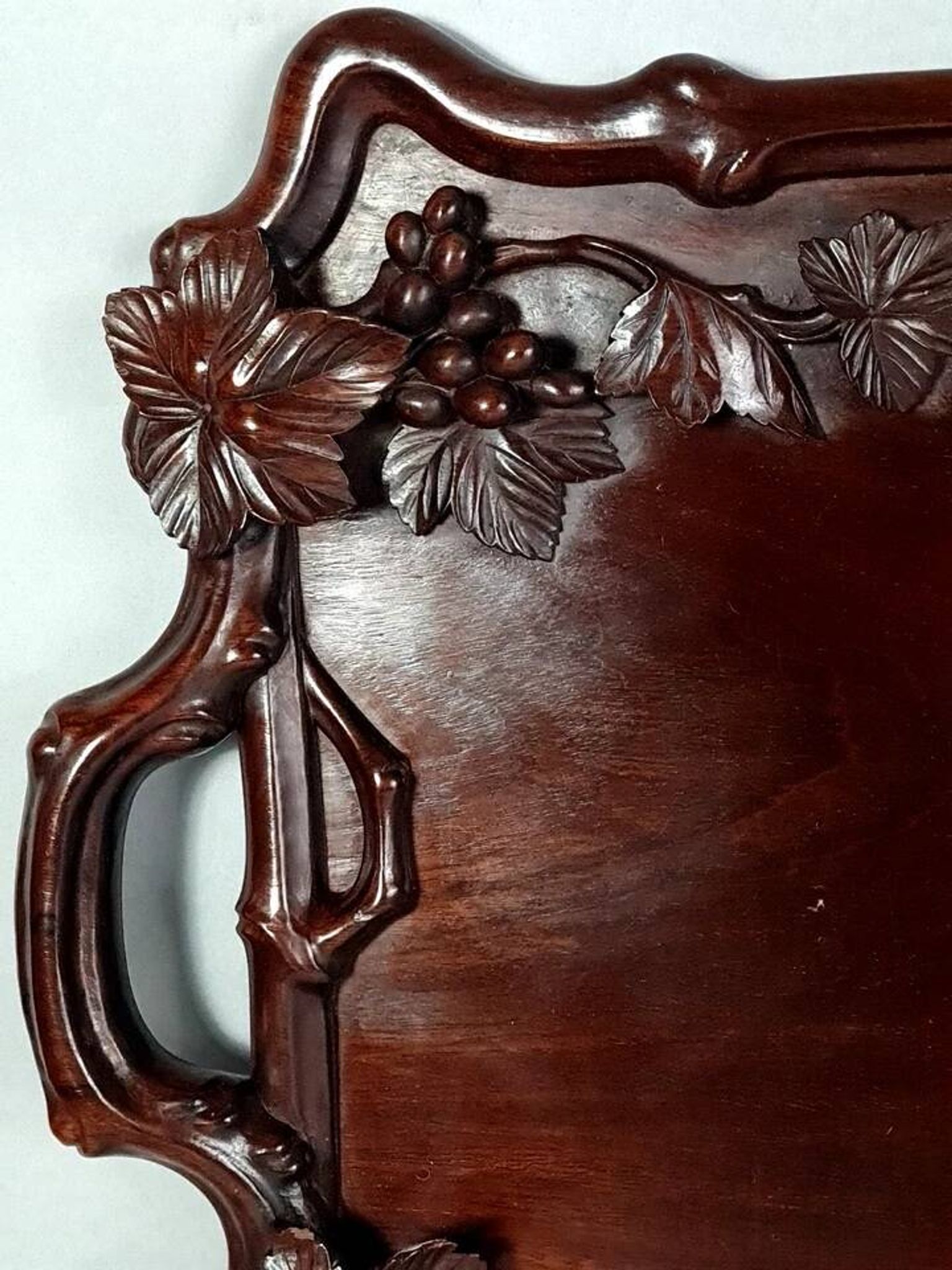 Antique rosewood serving tray carved with vines China D058