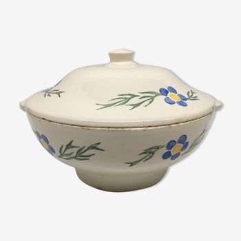 Vintage earthenware soup bowl with flower decoration