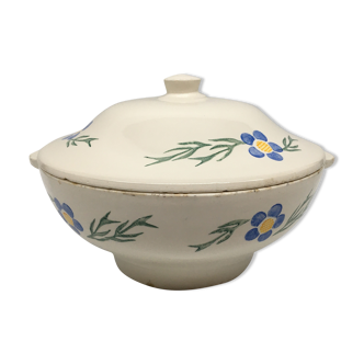 Vintage earthenware soup bowl with flower decoration