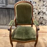 Antique Voltaire armchair in wood and green velvet Louis Philippe
