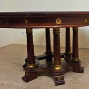 Large extendable round table – column base – Empire period / mahogany