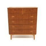 Scandinavian "tallboy" chest of drawers in teak, Sweden, 1950
