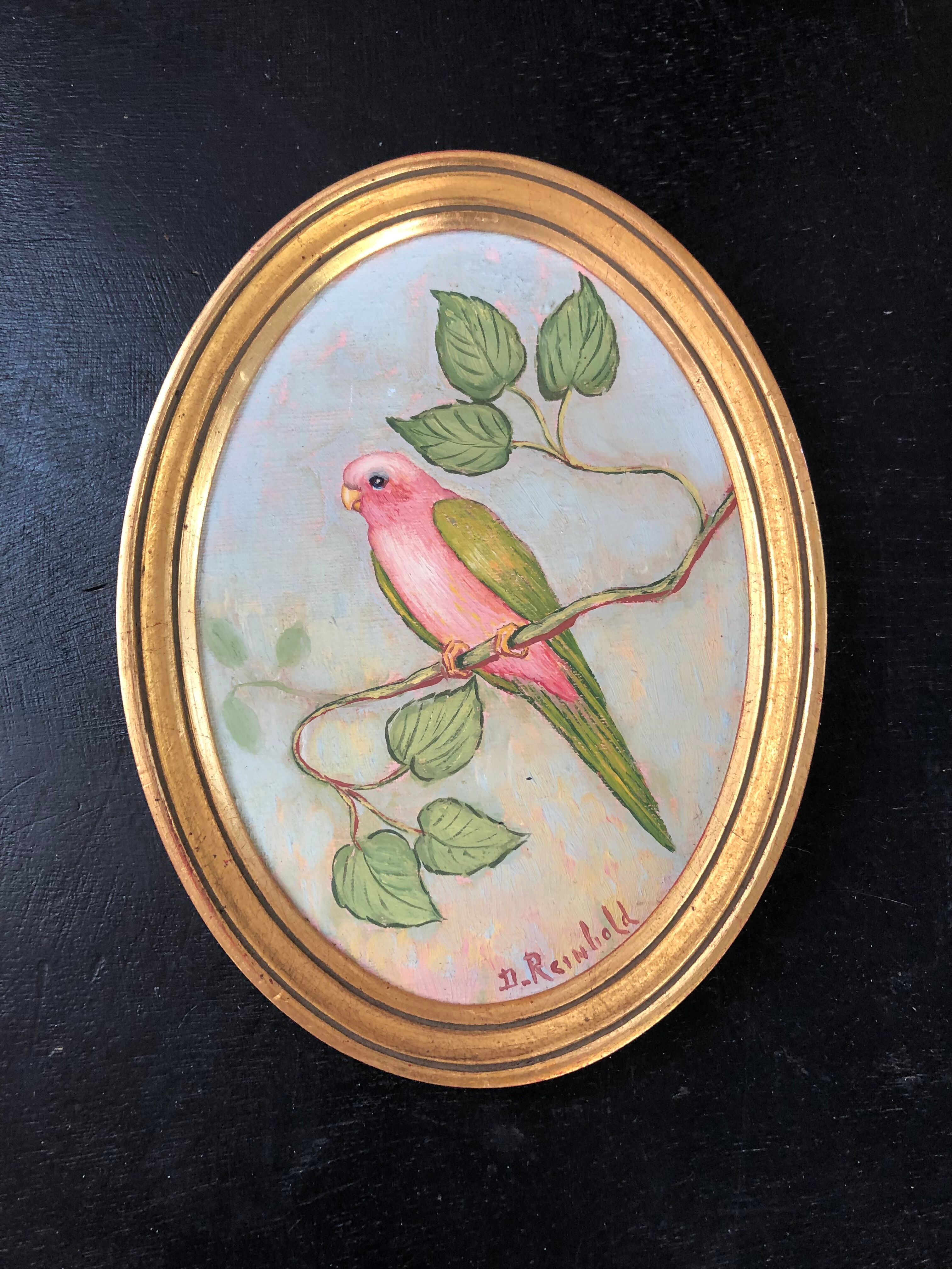 Cadre dorée et peinture perruche
