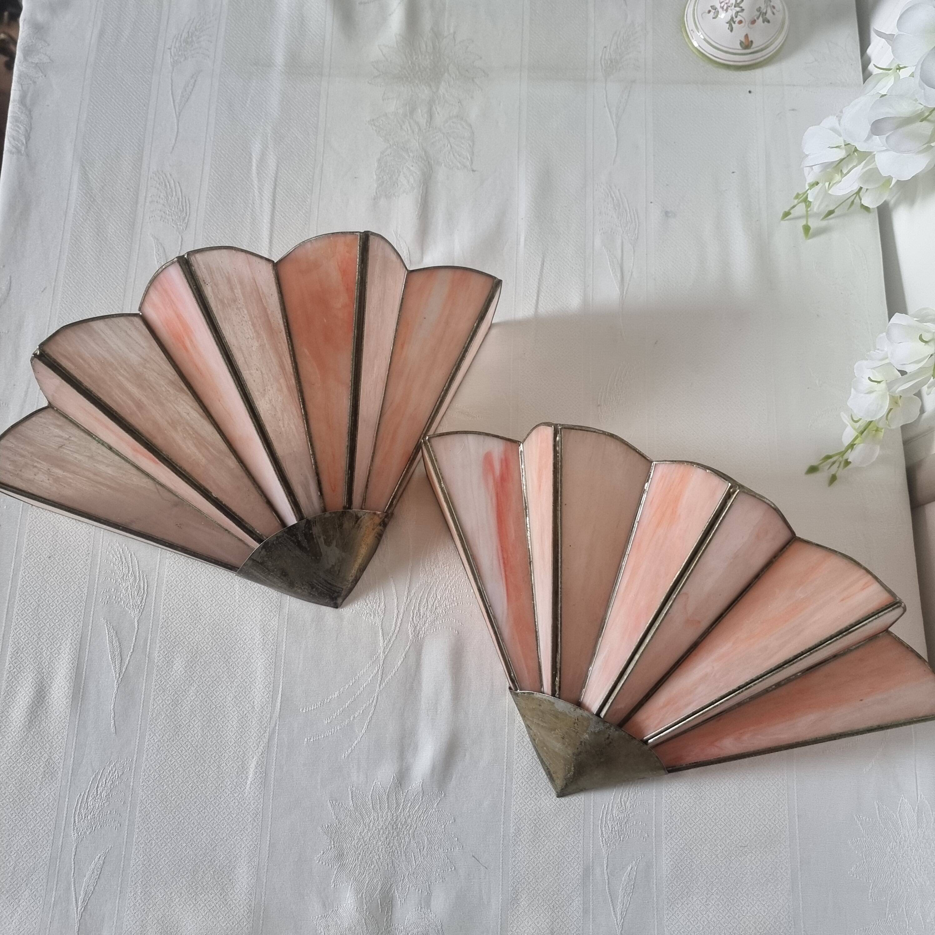 Art Deco style wall lights in brass and real glass paste