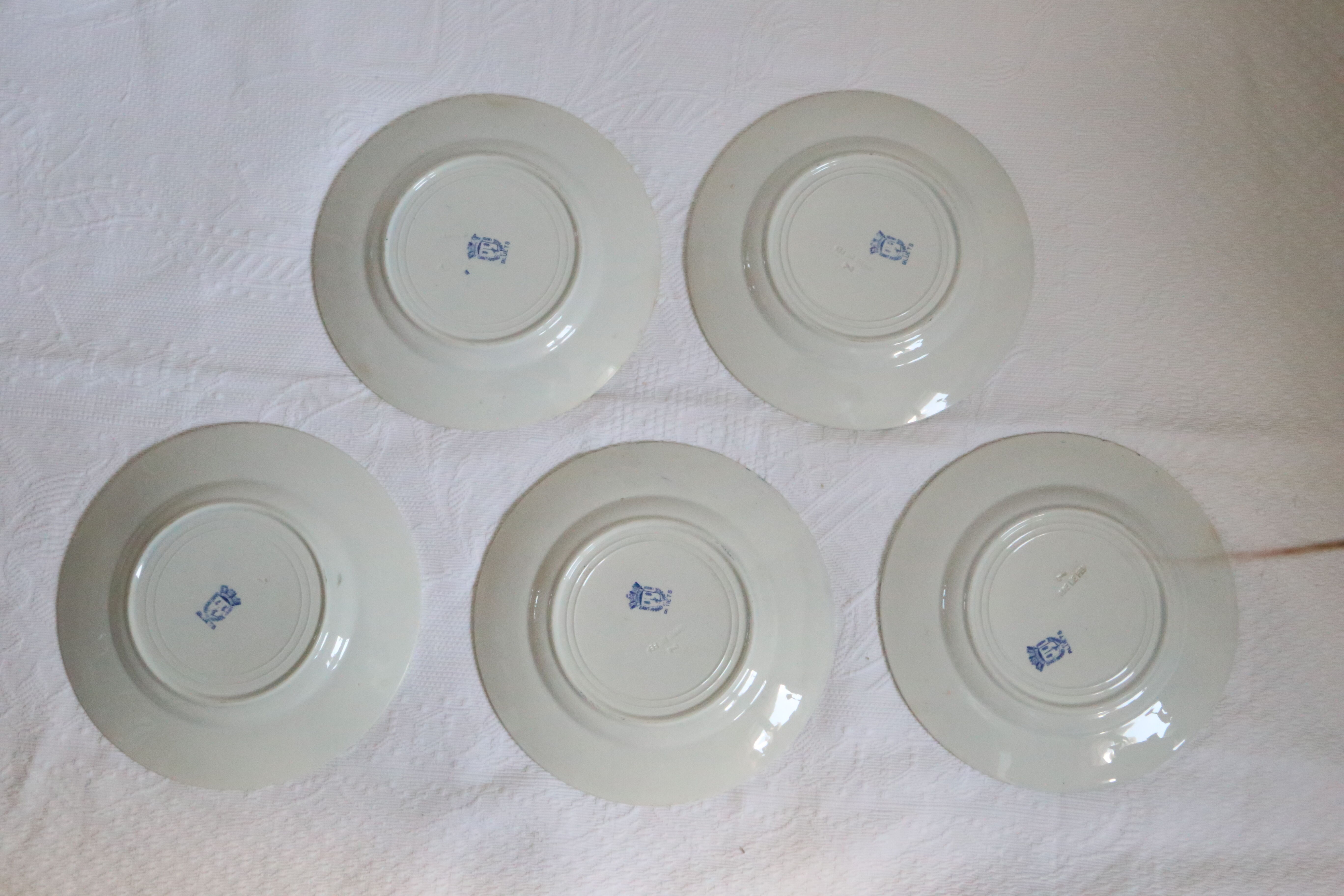 Ensemble de 9 assiettes plates, saint Amand, Bleuets, terre de fer