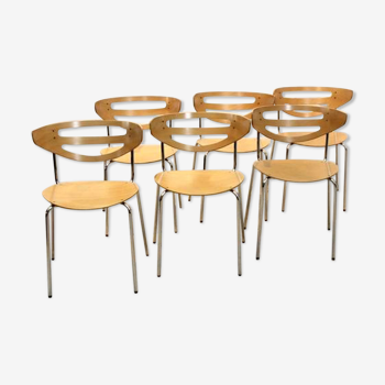 Chaises de salle à manger courbées Thonet empilables en chrome et hêtre