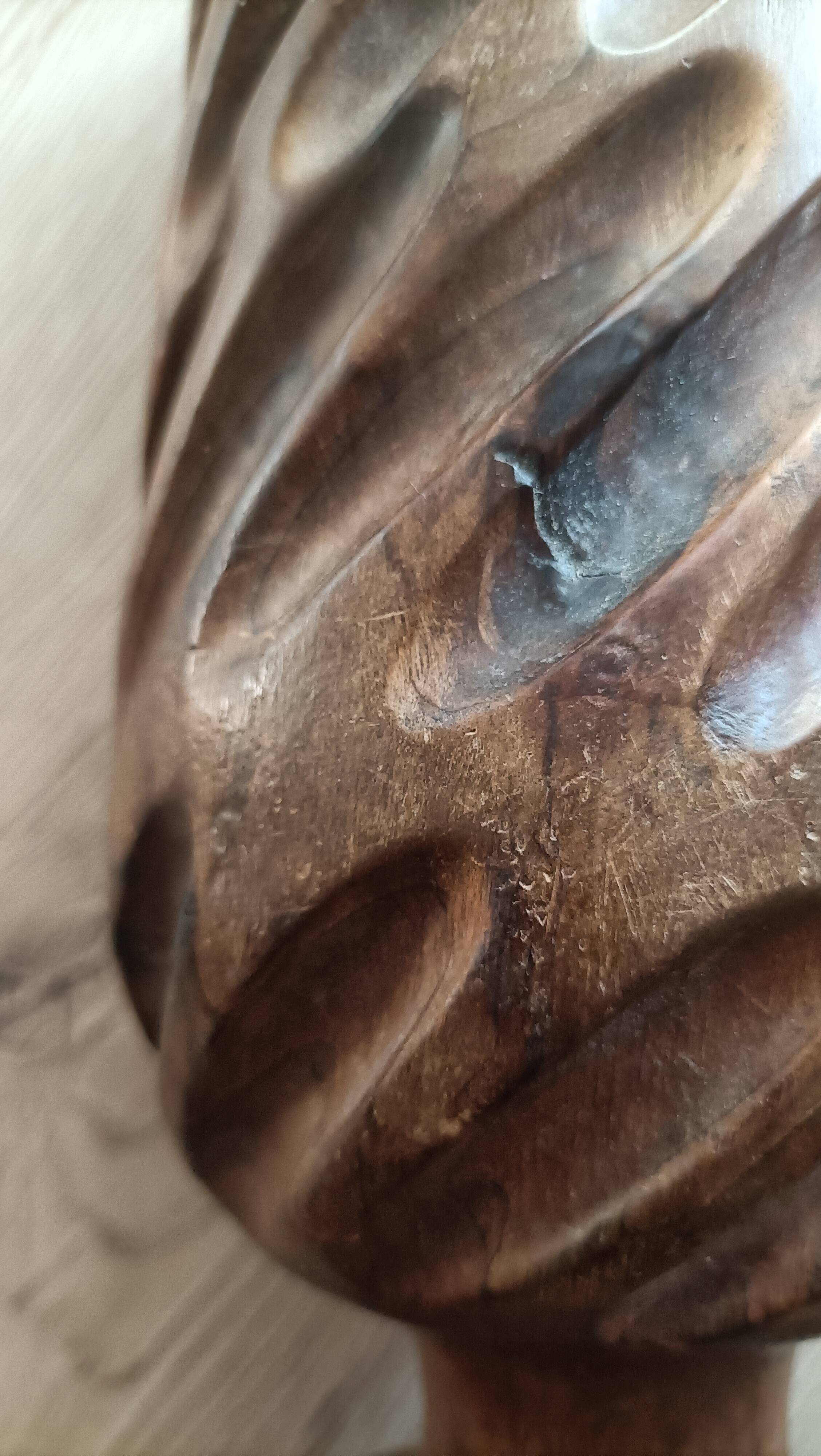 Hand-carved solid wood candle holder