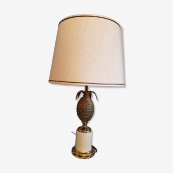 Lampe ananas ancienne laiton et métal doré, années 70