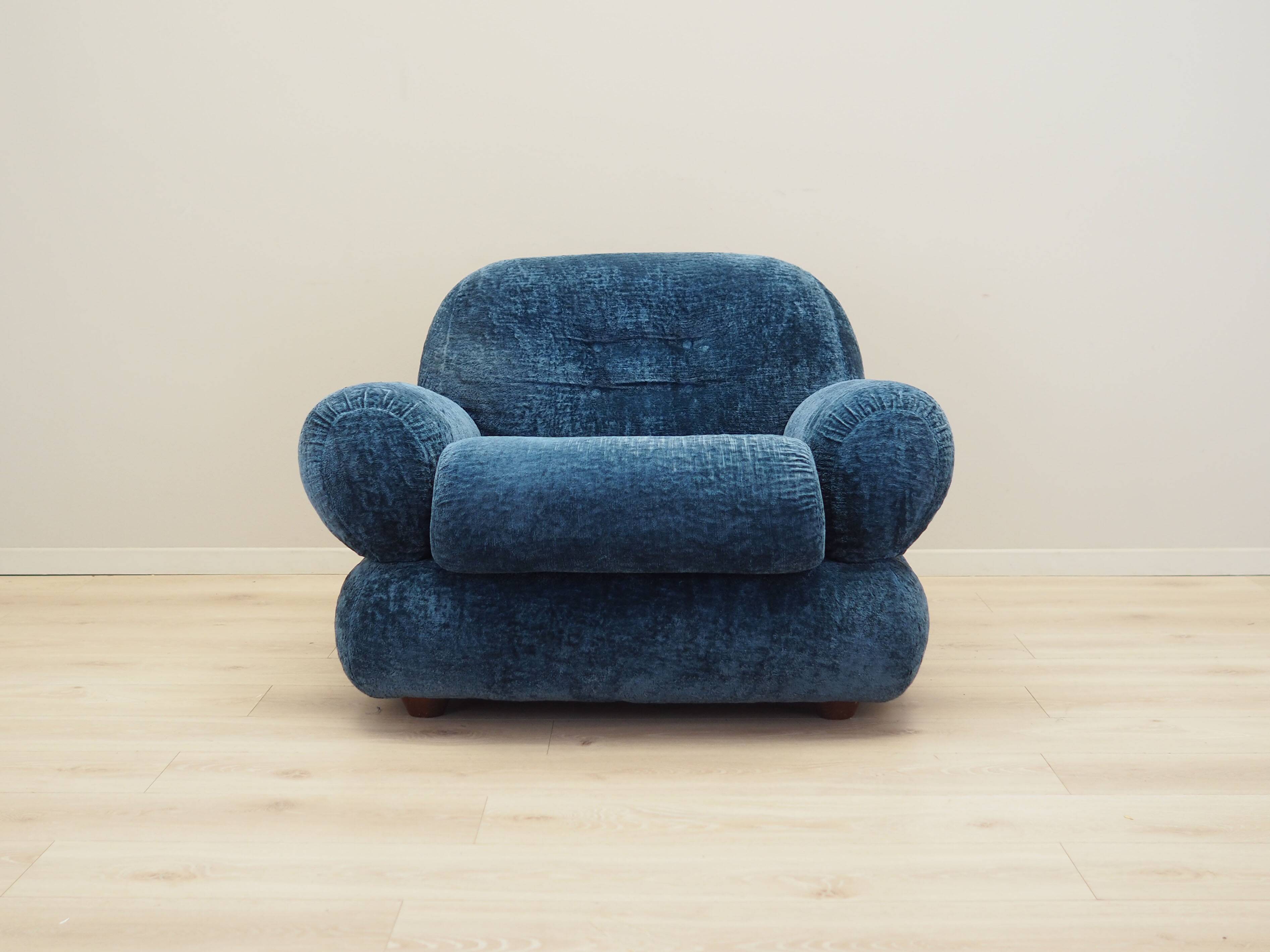 Blue armchair, Italian design, 1970s, production: Italy