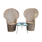 Pair of vintage Emmanuelle armchairs, antique peacock seating furniture