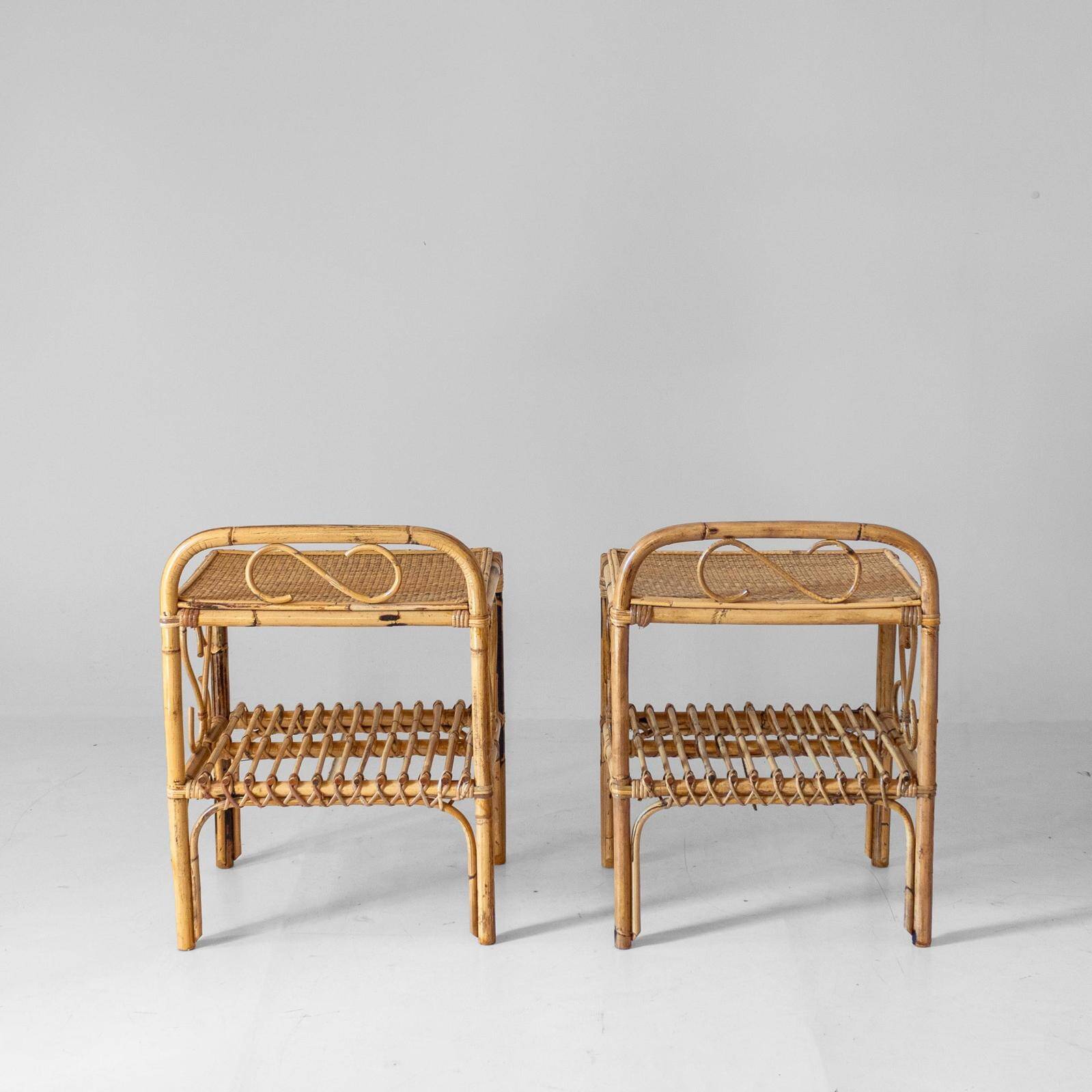Midcentury Modern Italian Bamboo Side Tables, set of two, Italy 1960s
