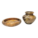 Ensemble d'Arabie finlandaise, composé d'un vase Art Déco et d'un plat assorti, émail lustré marbré.