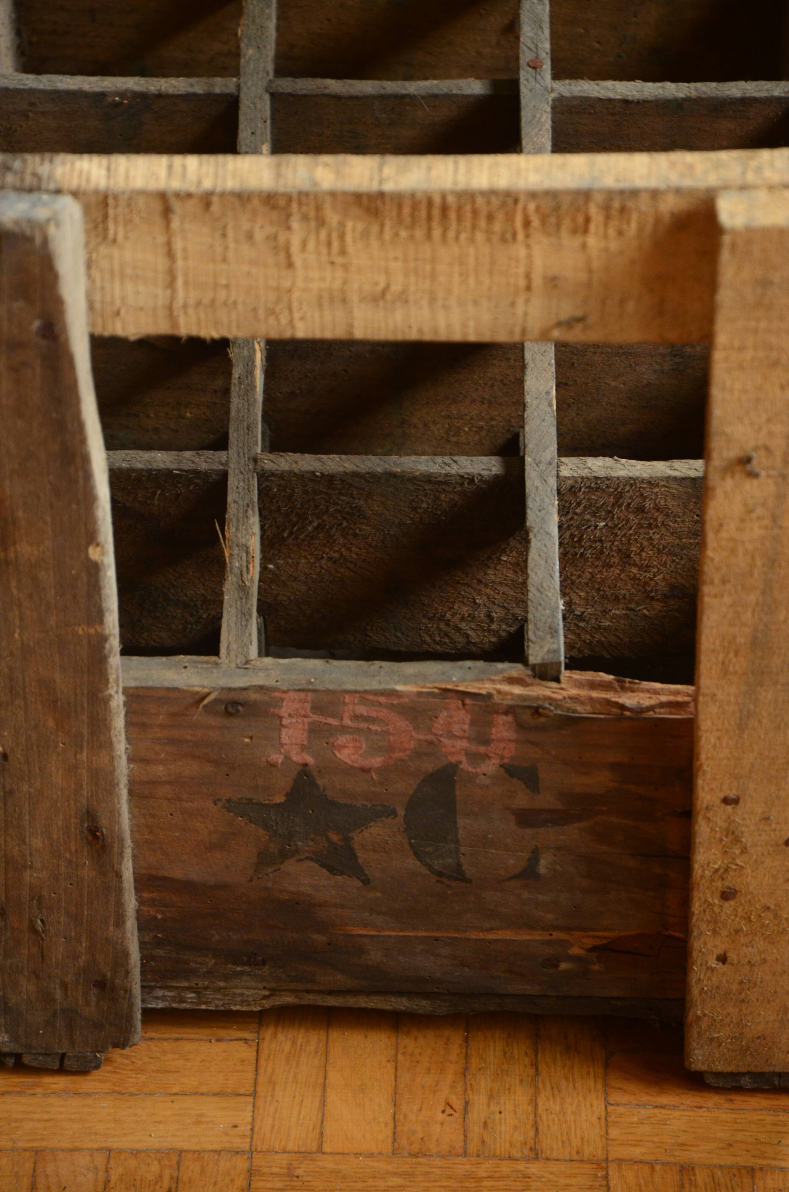 Old wooden bottles box