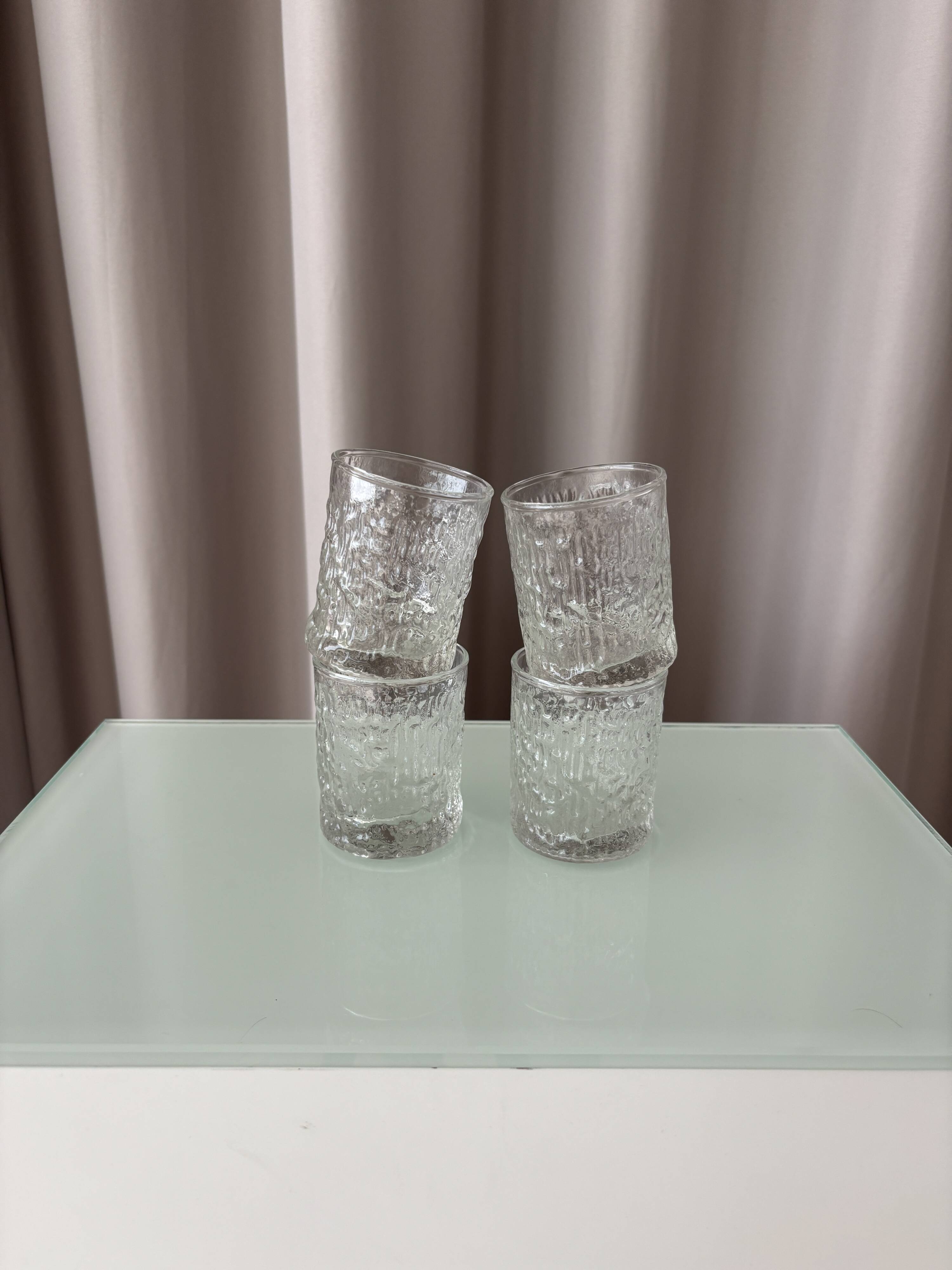 Set of 4 Vintage Ice Textured Shot Glasses / Tealight Holders