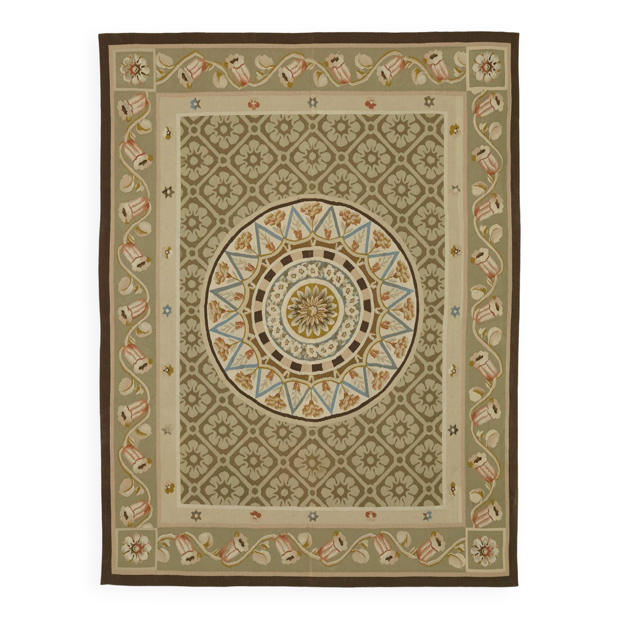 Handmade European Vintage Aubusson Kilim 207 cm x 273 cm