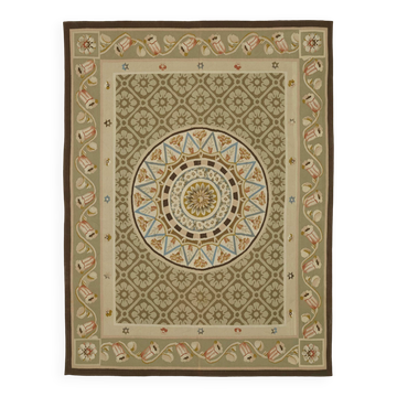 Handmade European Vintage Aubusson Kilim 207 cm x 273 cm