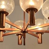 Lustre en cuivre et verre soufflé à la main par Ott International