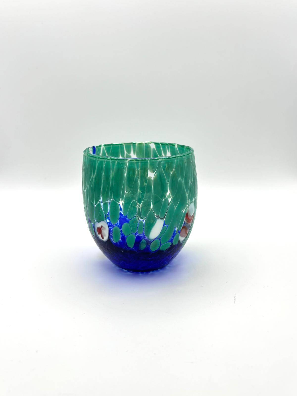 Set of 6 blown glass glasses from Venice with Effetre Murano murrine.