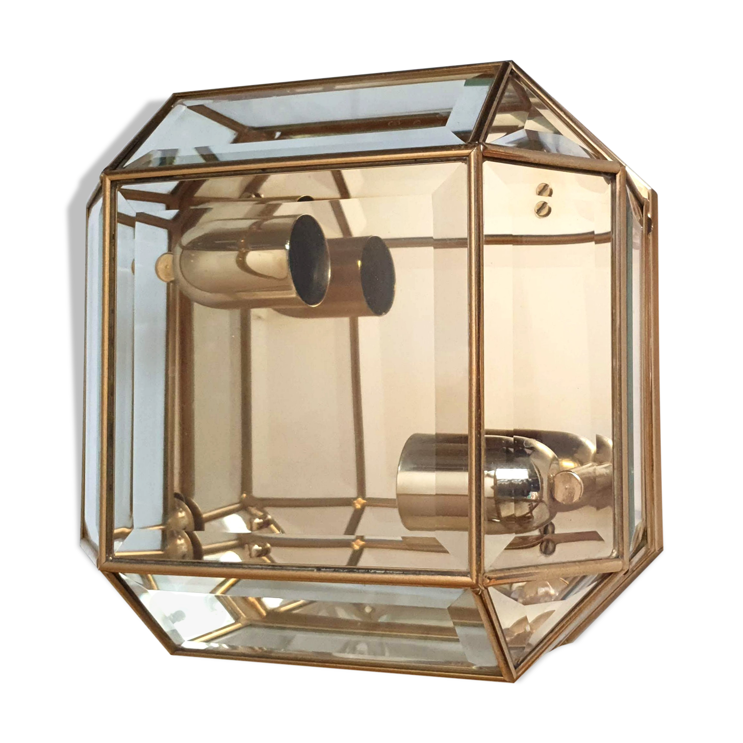 Brass wall lamp beveled glasses