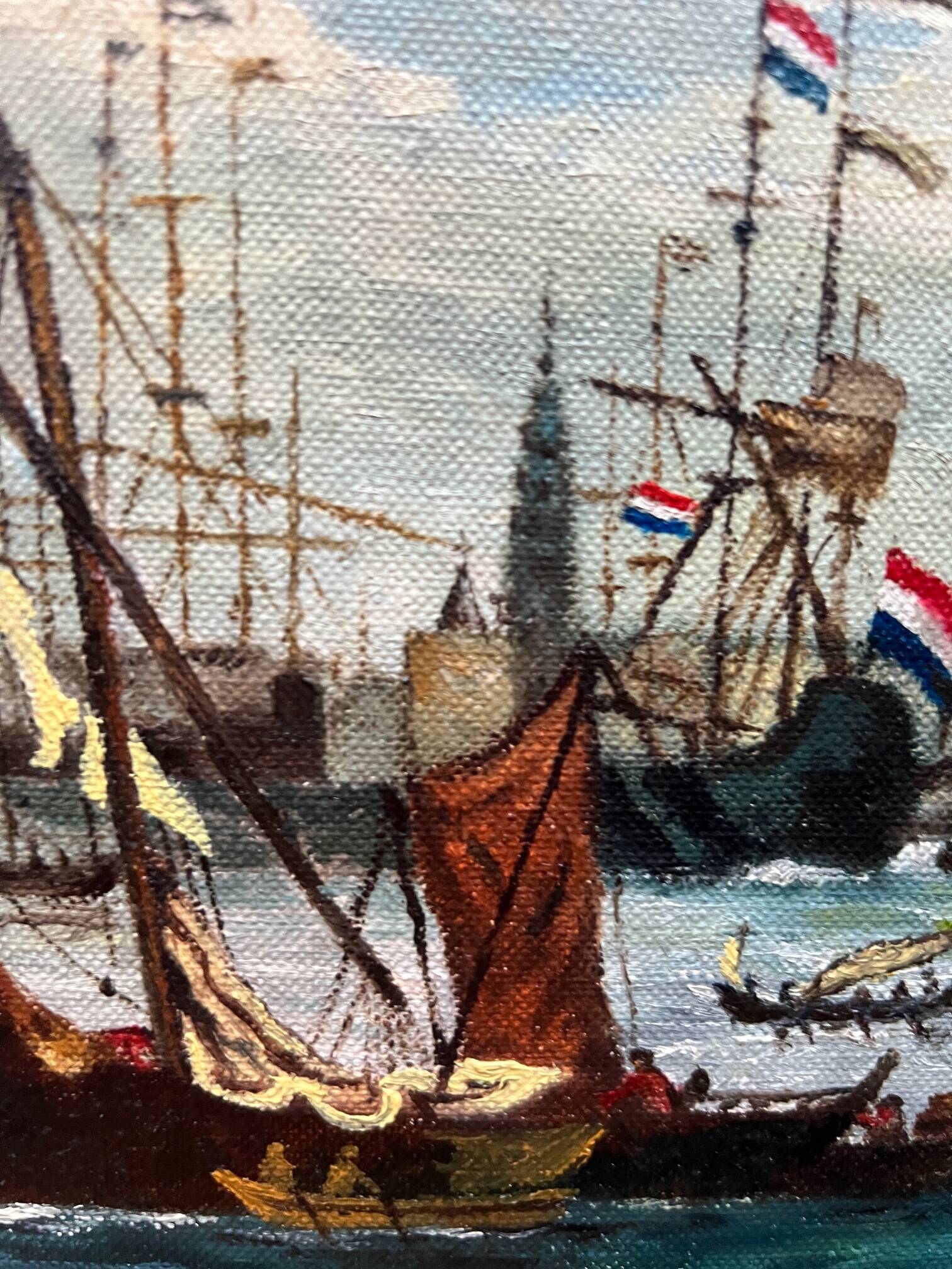 Jan van Genechten. Seascape “View of the old port of Amsterdam”.