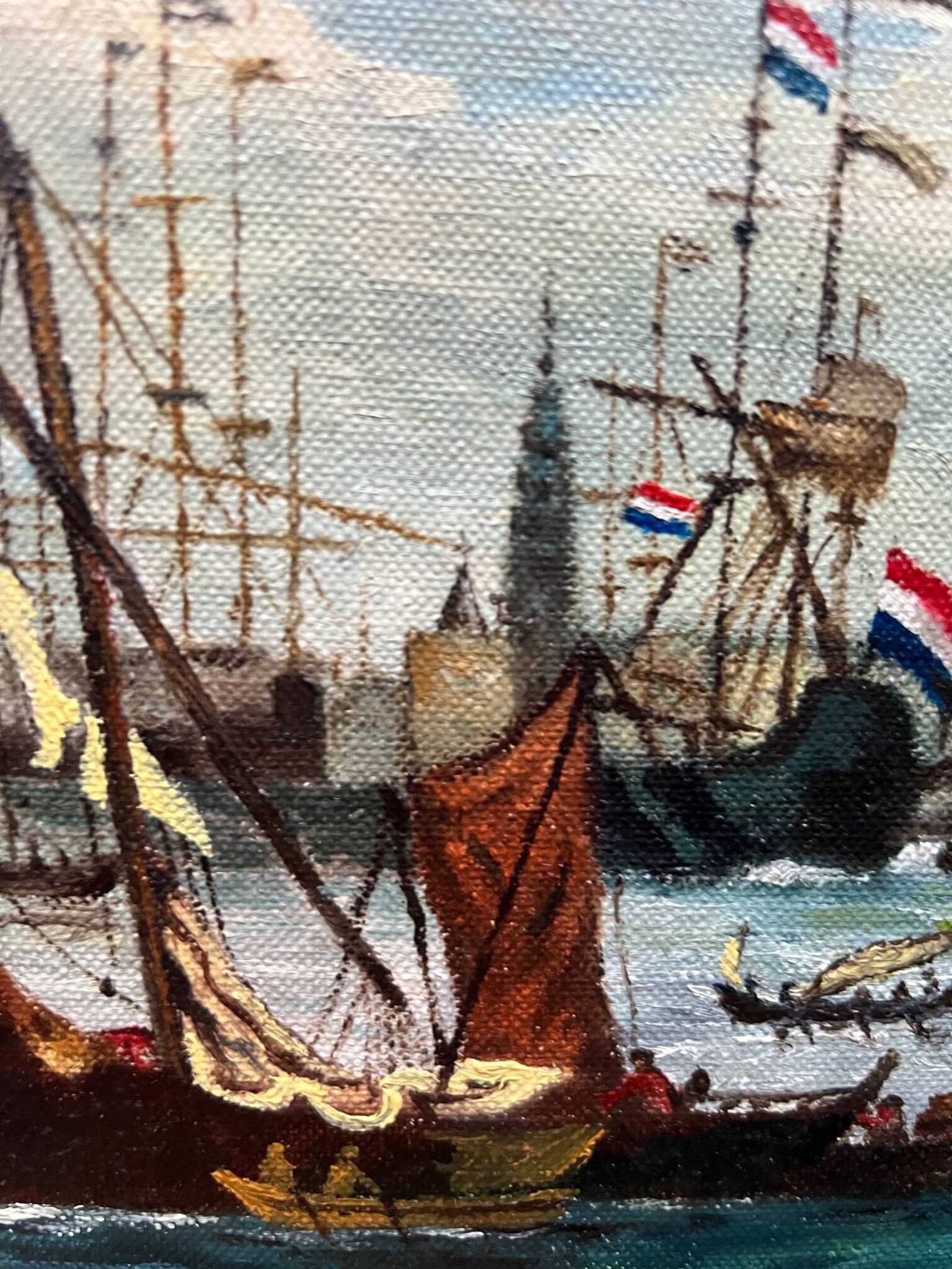 Jan van Genechten. Seascape “View of the old port of Amsterdam”.