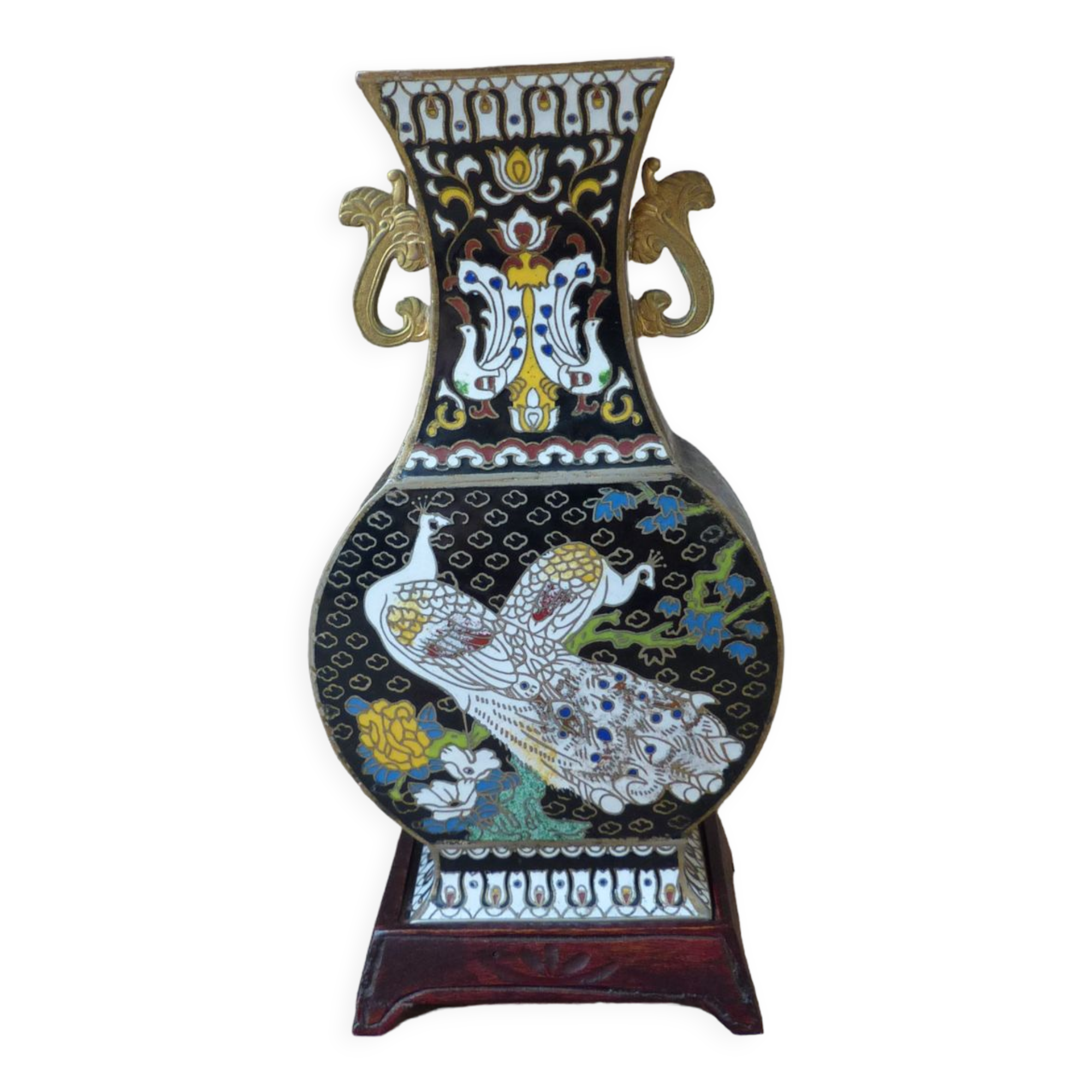 Vase pattern bird peacocks cloisonné asian decoration