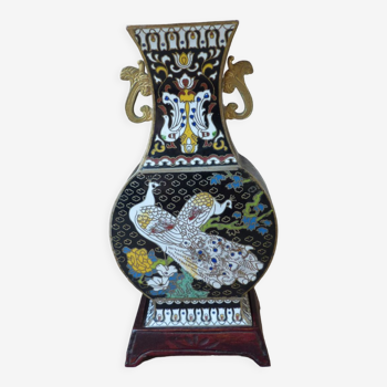 Vase motif oiseux paons cloisonné décoration asiatique